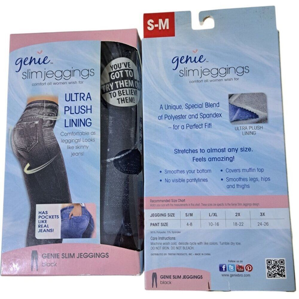 Genie 2Pk As Seen on TV Ultra Soft Plush Lining Black Jeggings Women's S/M - Picture 6 of 9